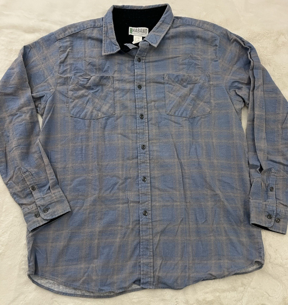 Mens Haband Blue Plaid Button Front Long Sleeve Shirt Size Large Casual